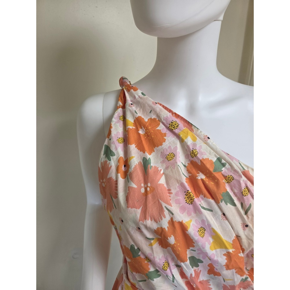 One and Only Collective Floral One Shoulder Wrap‎ Mini Dress Orange Pink L - Picture 3 of 12